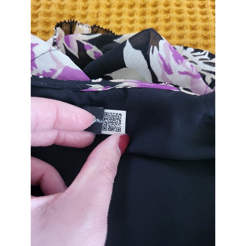 Ralph Lauren Floral Crinkle Georgette Tie Black Lavender Sparkle Dress EUC 8 - Picture 8 of 8